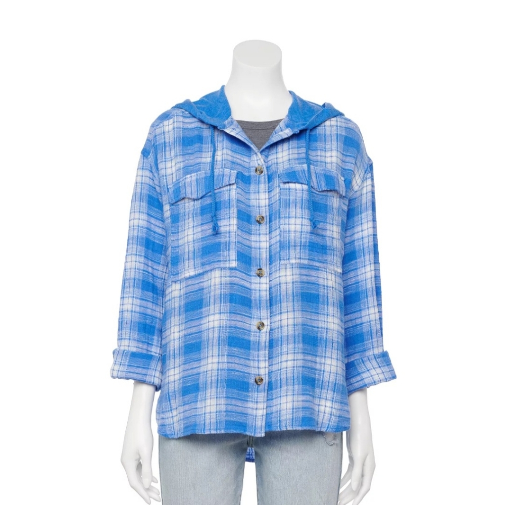 NWT Juniors SO Hooded Button Up Flannel